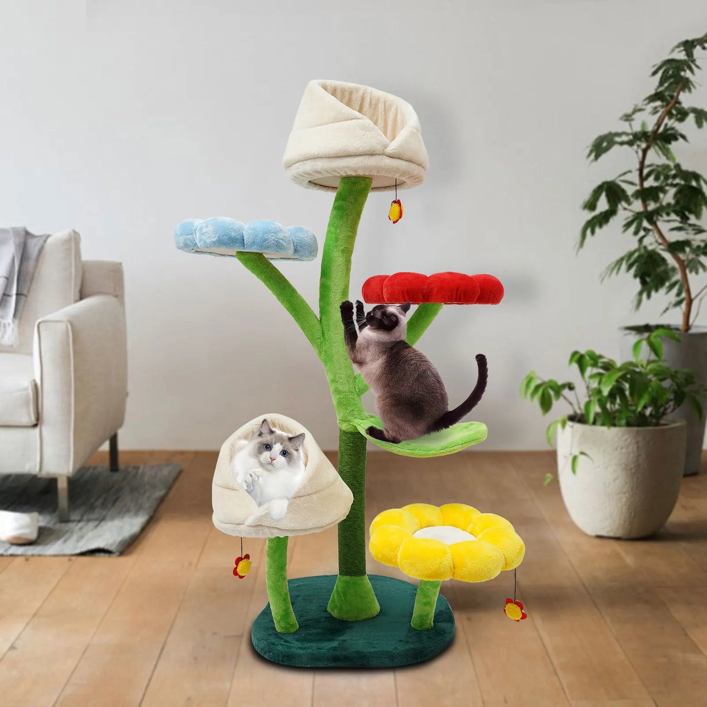 6 Tiers Large Cat Tree, Leaf-shape Hammock