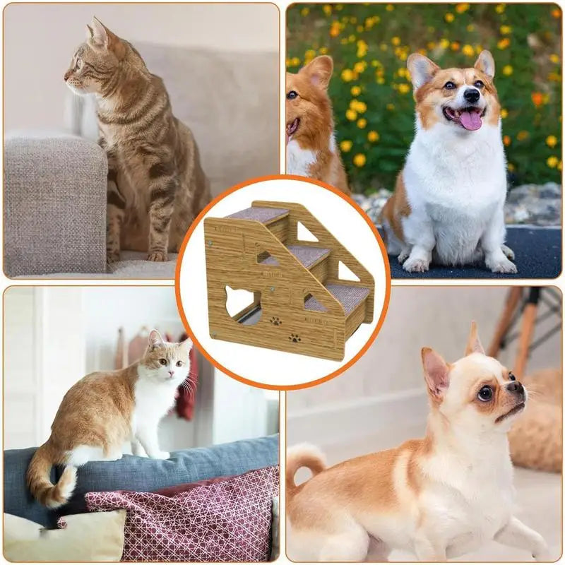 Pet Stairs 3-Level Wood For Medium/Small Dogs Cats