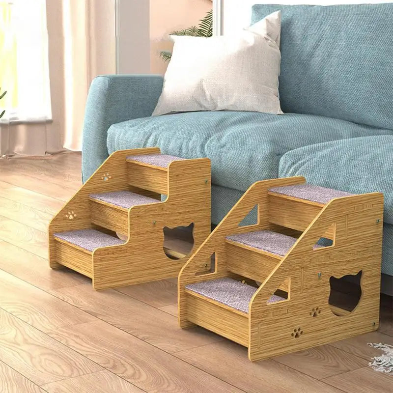 Pet Stairs 3-Level Wood For Medium/Small Dogs Cats