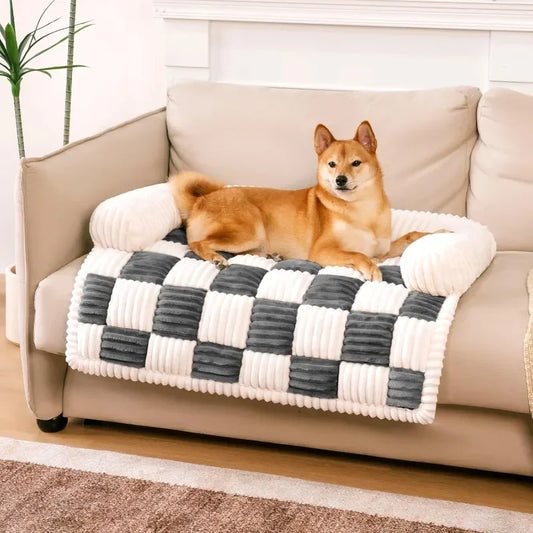 Pet Mat for Furniture Cream Square Plaid  Couch Cover