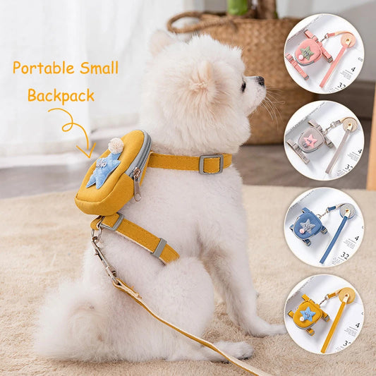 Pet Cute Dog Cat Harness with backpack Vest