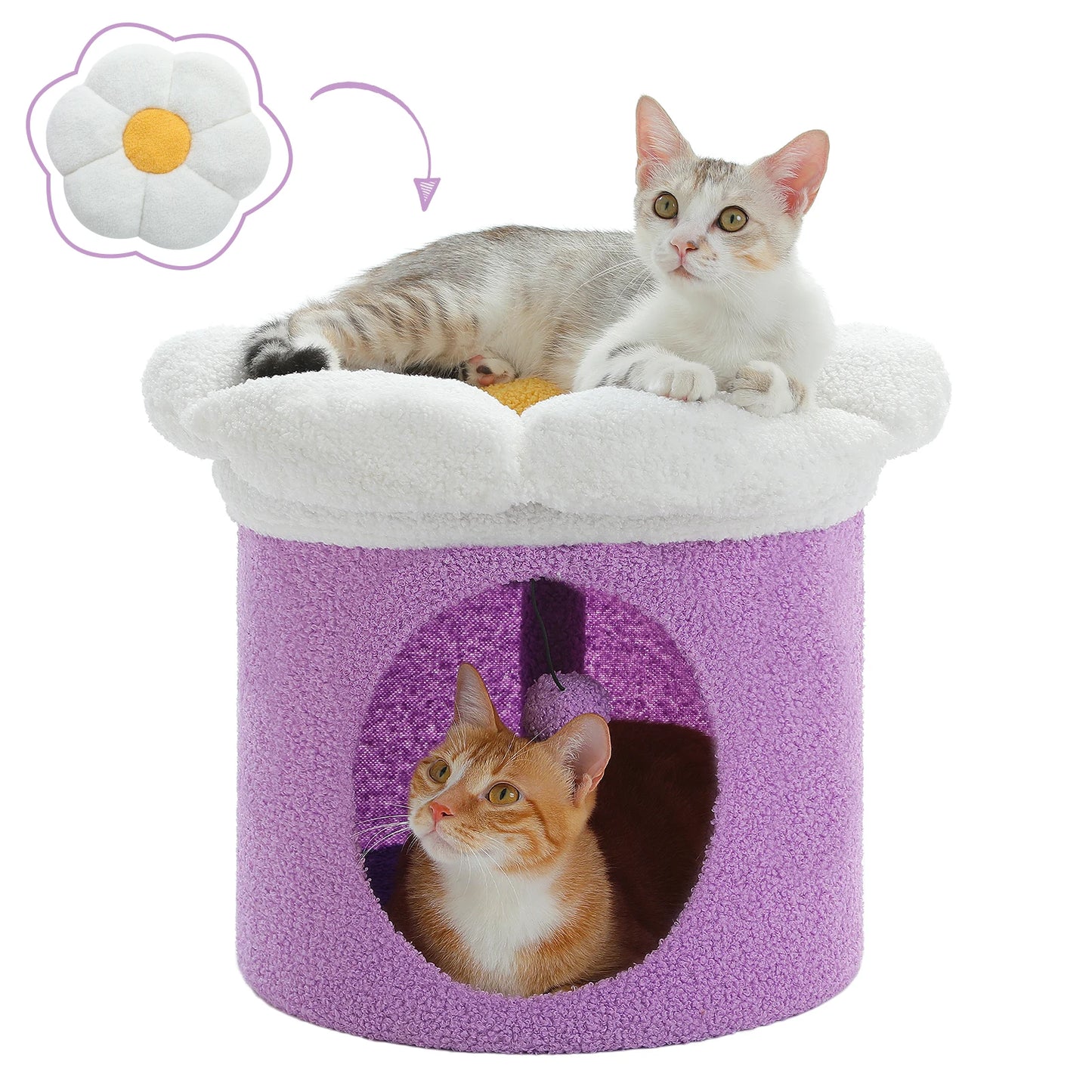 Large Cat House with Removable Flower Cat Bed,