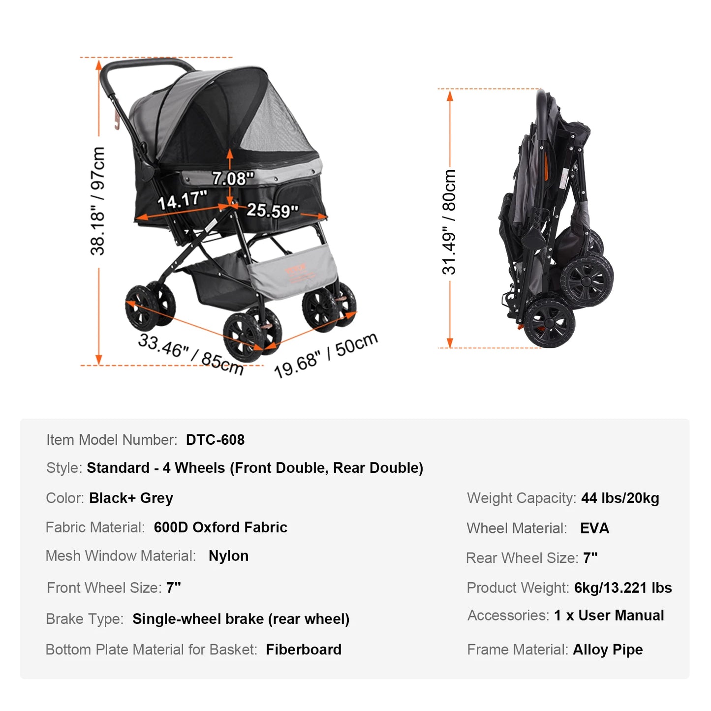 VEVOR Pet Stroller Carrier Dog Cat Strollers Lightweight
